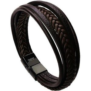 Mens Leather Bracelet with Clasp Cowhide Multi-Layer Braided Leather Bracelets